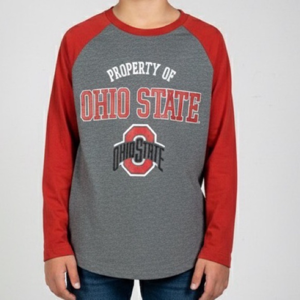 Ohio State National Collegian Buckeyes‎ Gray Red Raglan T-Shirt child Small
